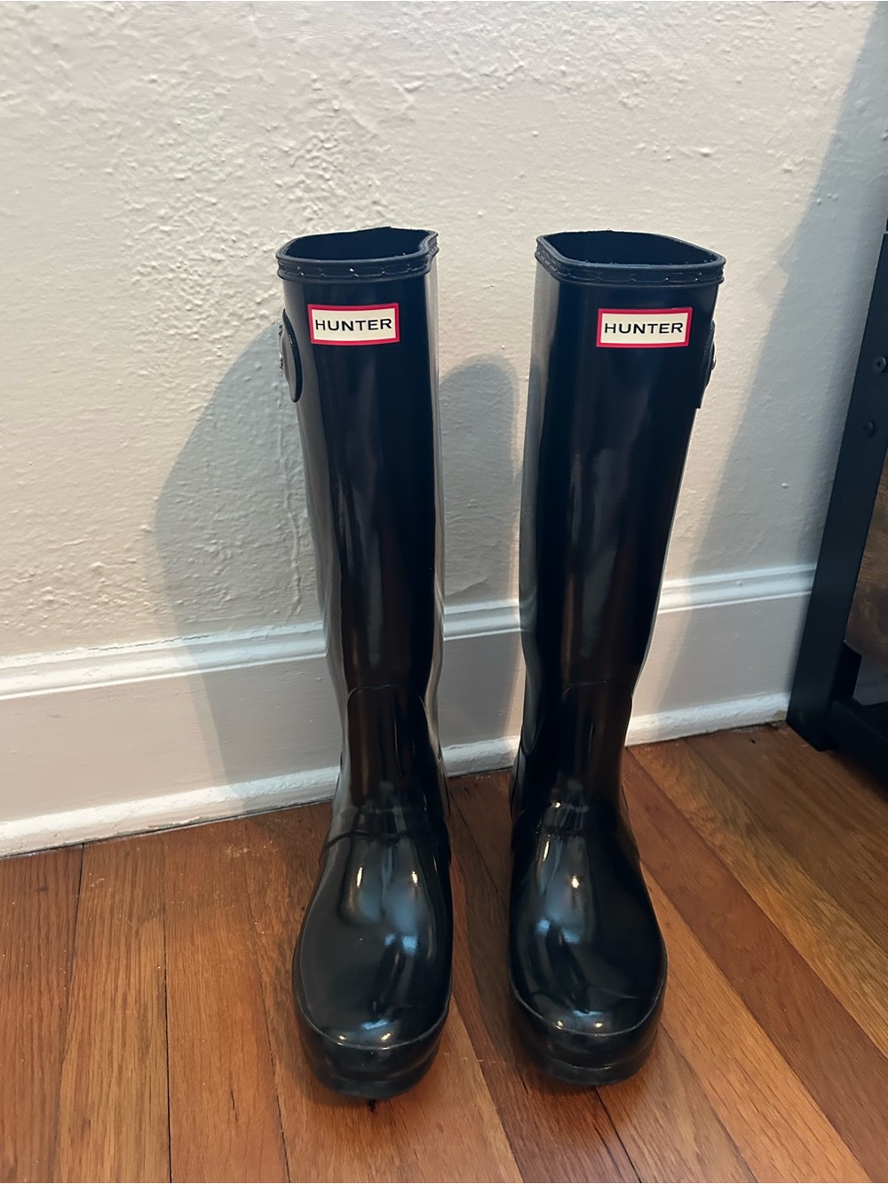 Hunter Black Gloss Knee-High Rain Boots